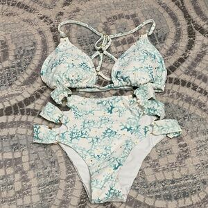 VENUS White Bikini with Aqua Coral Accents